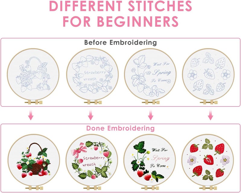 TINDTOP Embroidery Kit for Adult, 4 Pack Cross Stitch Practice Kits for Beginners Include Embroidery Cloth Hoops Threads for Craft Lover Hand Stitch with Embroidery Skill Techniques - Image 3
